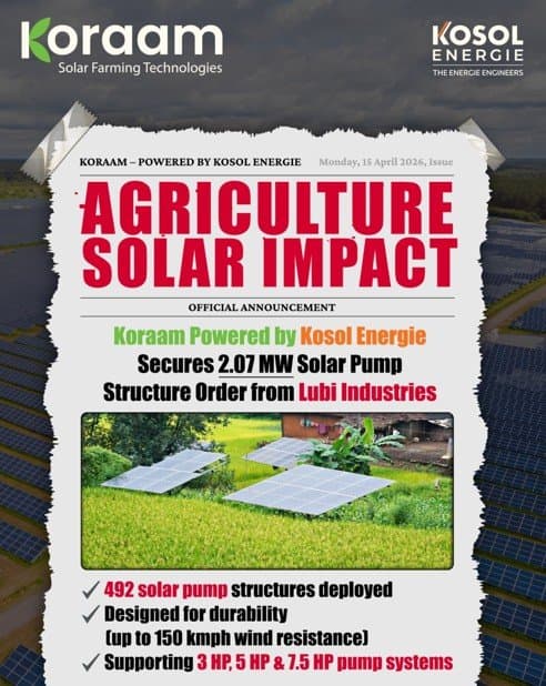 Koraam Powered by Kosol Energie Powers Agricultural Solar Growth with 2.07 MW Pump Structure Order from Lubi Industries