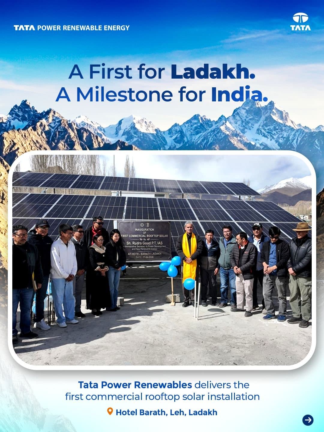 Tata Power Renewables Installs 50 kWp Solar Rooftop at Hotel Barath, Marks First Commercial Project in Ladakh