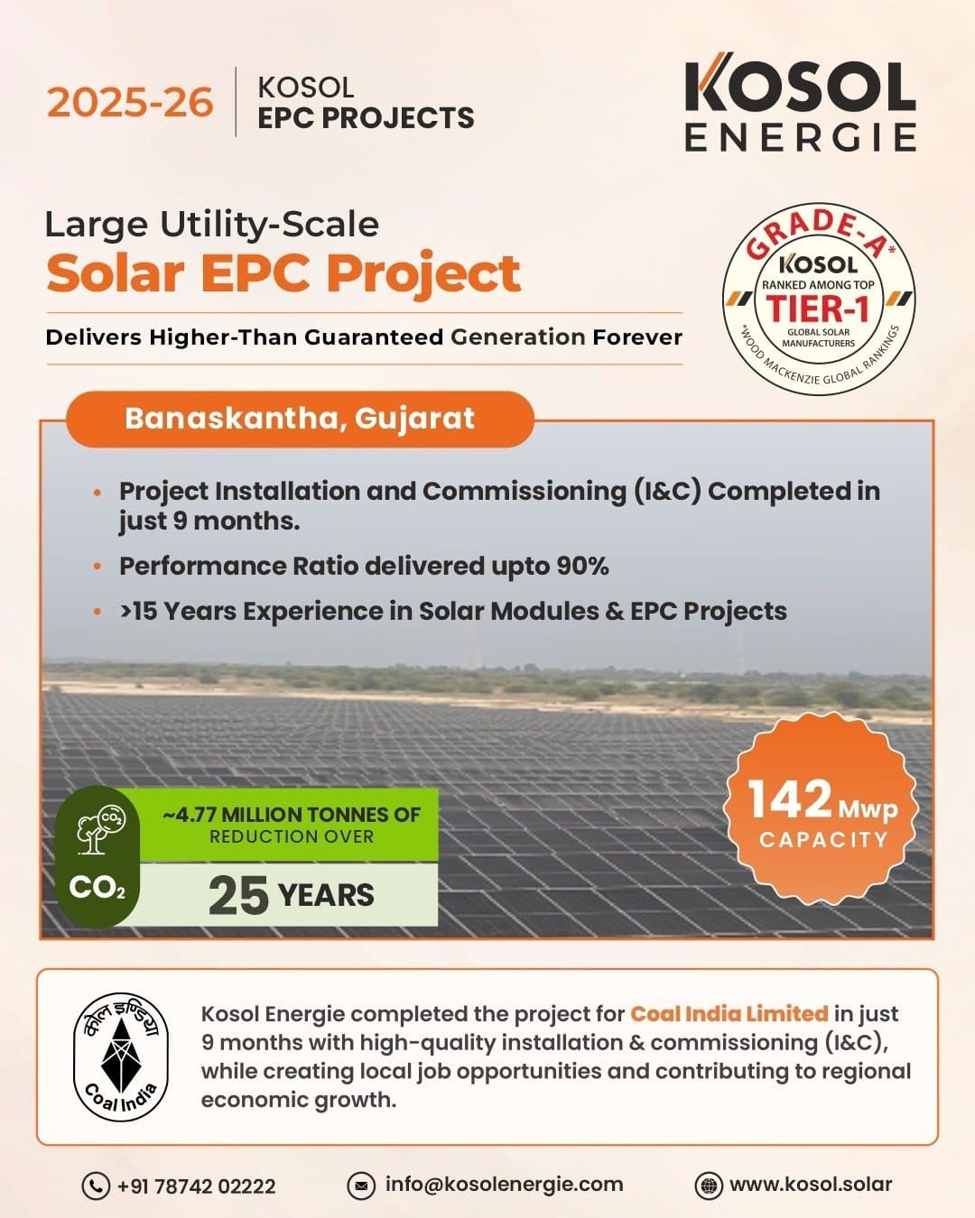 Kosol Energie RE-activates Coal India’s Stalled & Re-tendered Utility-Scale 142 MWp Solar Project